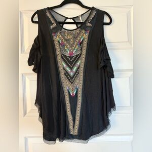Free People Embroidered Black Women's Top
